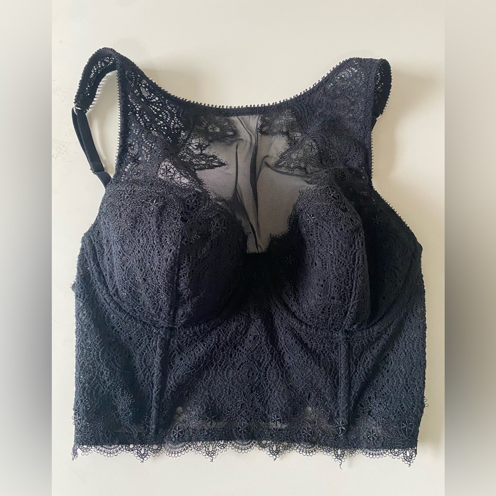 Victoria's Secret Black Lace Longline Bandeau Bralette
